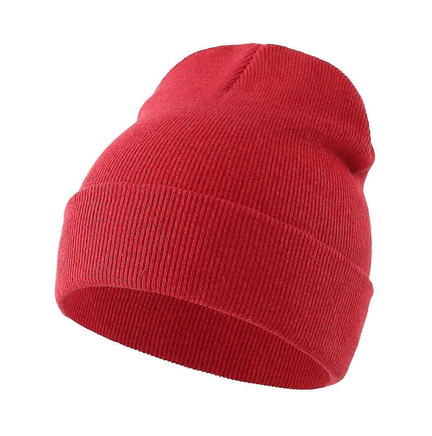 Knit Hat Cotton Cuff Beanie Warm Skull Cap-red