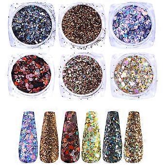 6 Colors Nail Glitter Powder Set Holographic Pigment for Nails Body and Craft Decoration