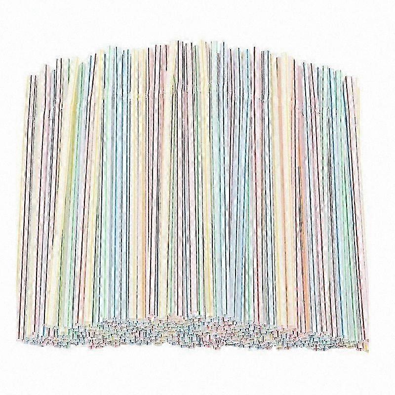 500pcs 8-Inch Plastic Drinking Straws, Multi-Colored Striped, Bendable