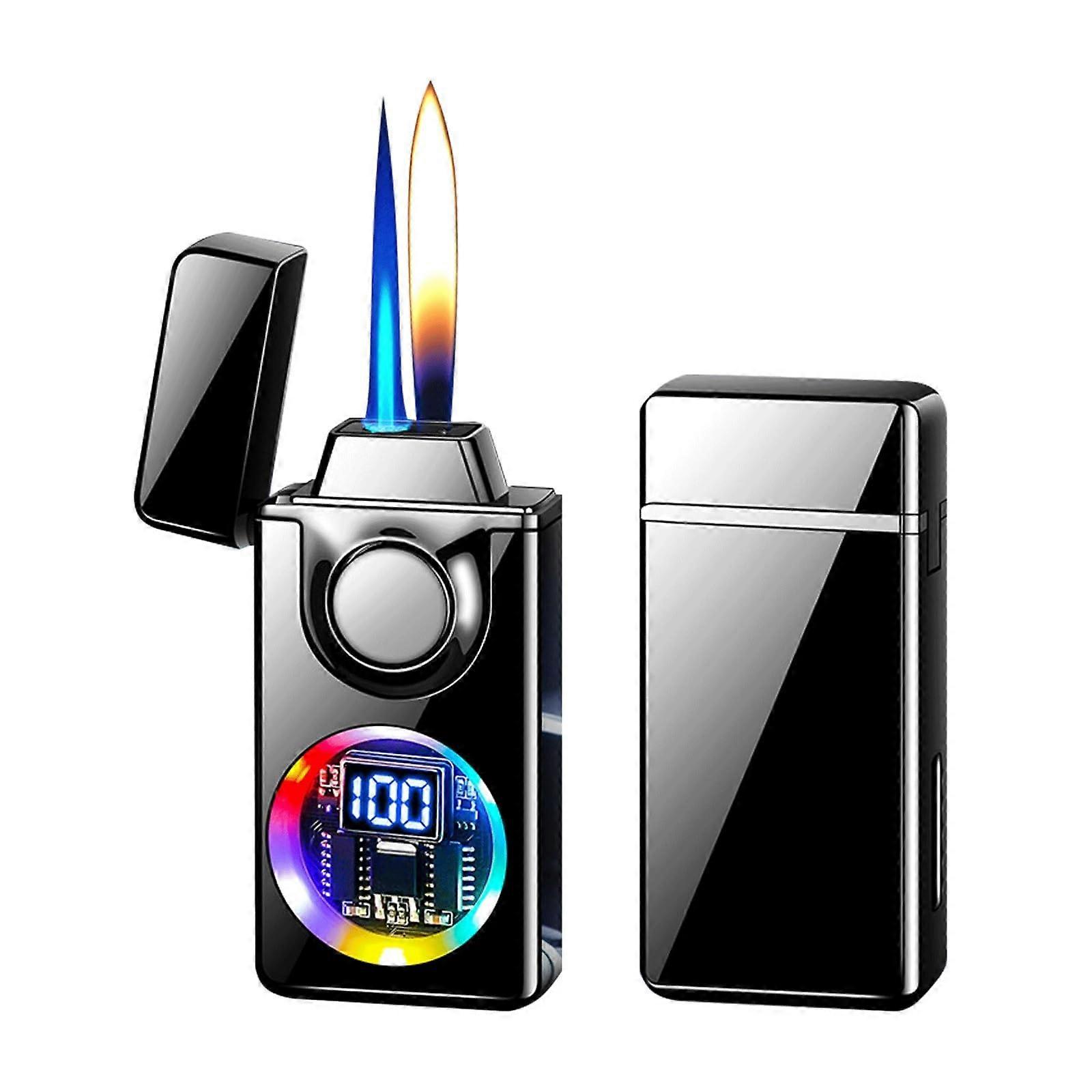 Torch Lighter with VoiceControl Ignition, Dual Flame, Windproof Jet Flame, Refillable for Camping (Black)