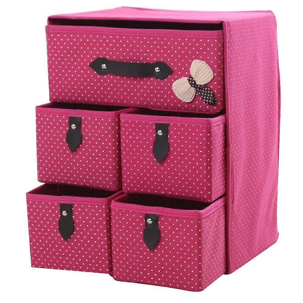 Foldable Five Drawer Storage Organizer Box, Pink Nonwoven Fabric, SpaceSaving DustProof Design