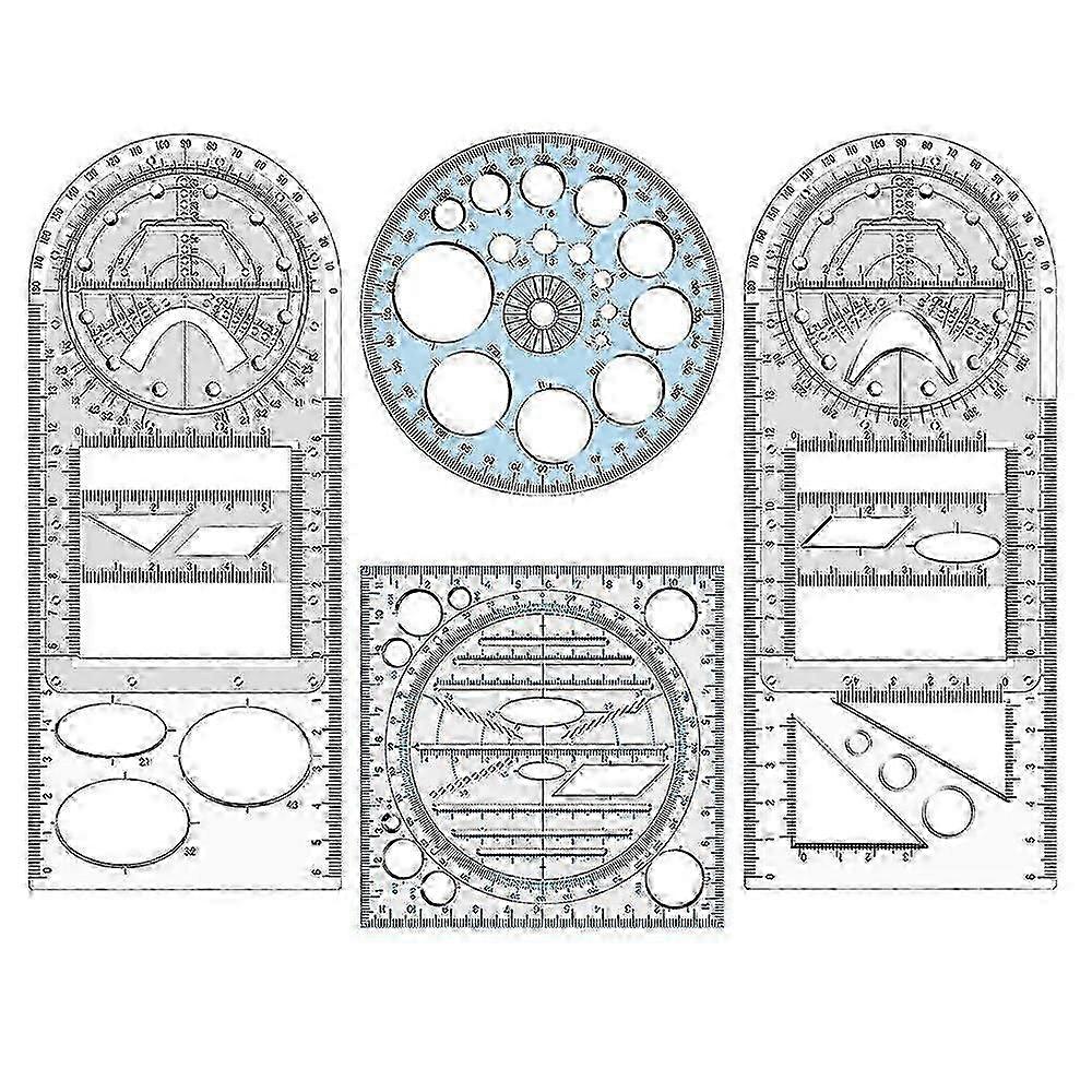 4Pcs Multifunctional Geometric Ruler Measuring Drawing Ruler Plastic Mathematics Tools compatible Student
