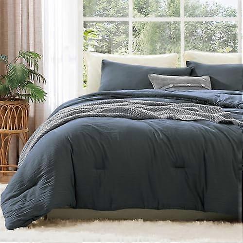 Queen Comforter Set, 3-Pc Prewashed Blue-Grey, Soft Lightweight Down Alternative, Compatible with Queen Beds