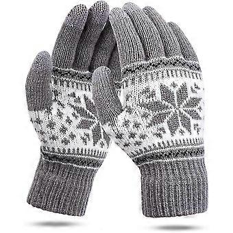 2026 New Women Knitted Gloves TouchScreen Winter Snow Flower Printing Warm Mittens Unisex