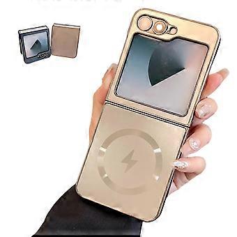 Case for Samsung Z Flip with Magnetic Secure Closure, Frosted Electroplated Slim Protective Cover Gray