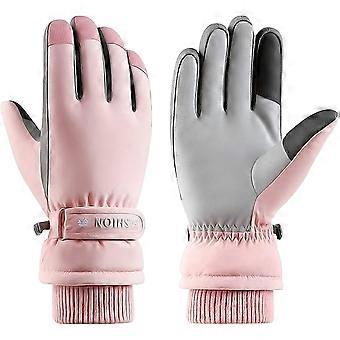 Women Winter Ski Gloves, Waterproof Touchscreen Snowboard Gloves, Windproof Warm Snow Glove for Skiing Running and Cycling Pink