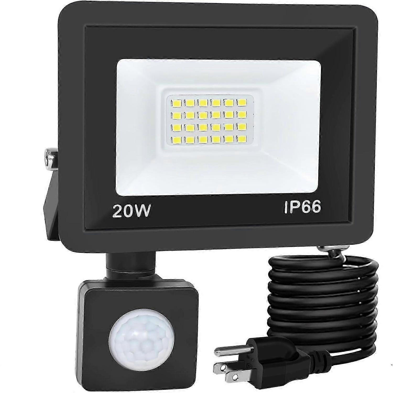 Outdoor Motion Sensor Flood Light 20W Plugin LED Security Light IP66 Waterproof 6000K Super Bright