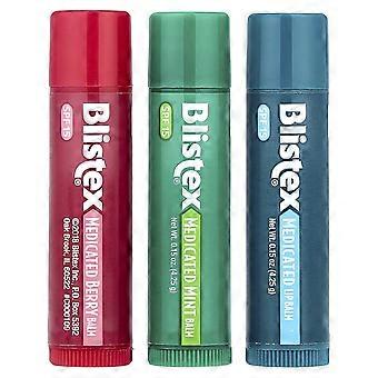 Blistex, Medicated Lip Balm, SPF 15, Mint, Berry, Classic , 3 Pack, 0.15 oz (4.25 g) Each, 4-Pack