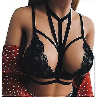 Cage Bandage Women Strappy Lace Bustier Bra Top Elastic Hollow Halter Thong Lingerie S-3xl