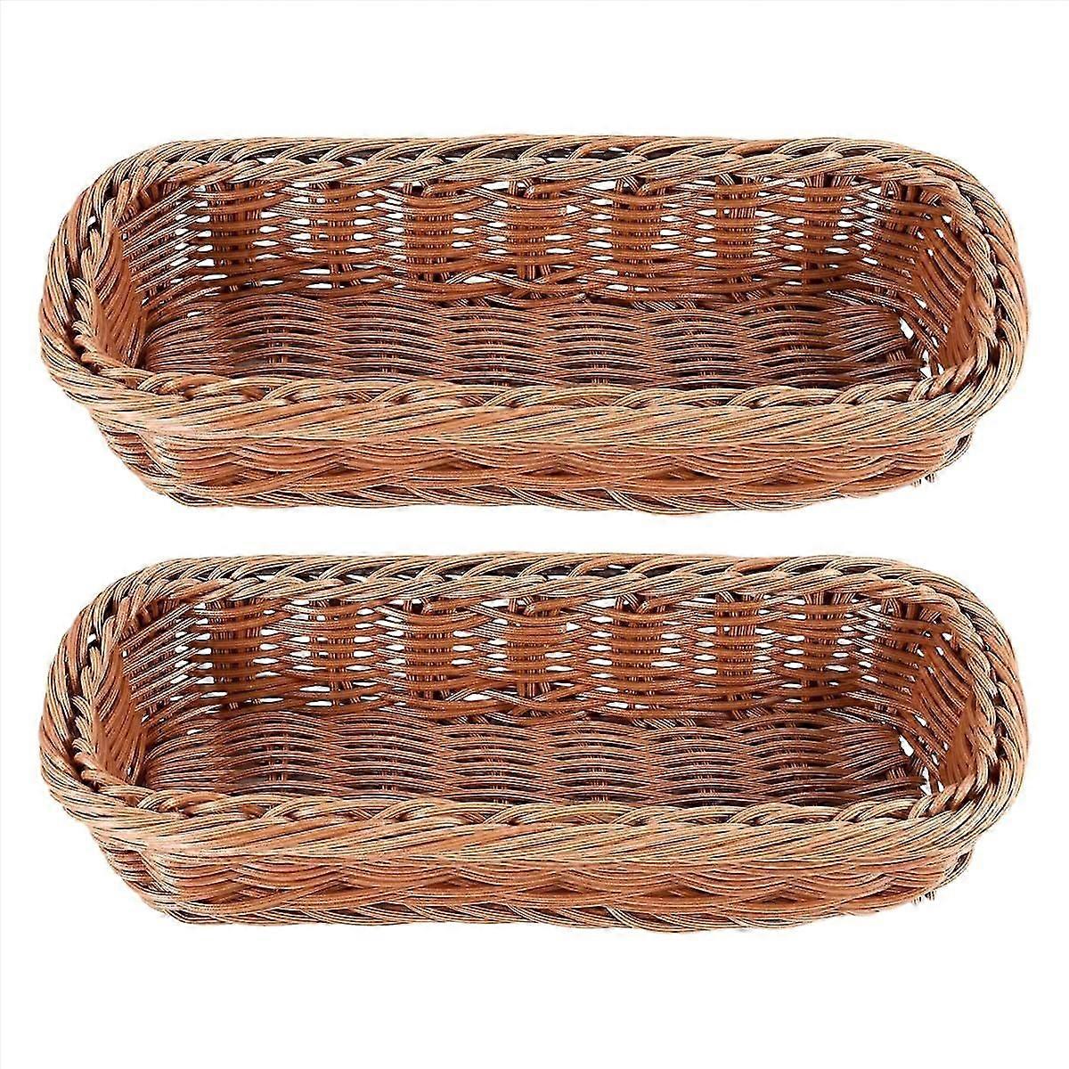 2pc Rattan Plastic Basket Cutlery Basket Rectangular Storage Box