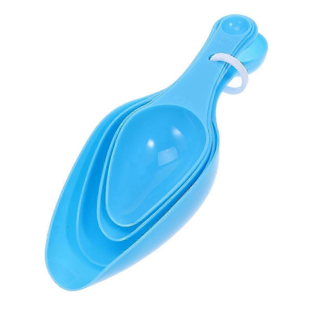 Blue Plastic Measuring Spoon Set for Baking, 4-Piece Kitchen Tool for Flour, Sugar and Spices