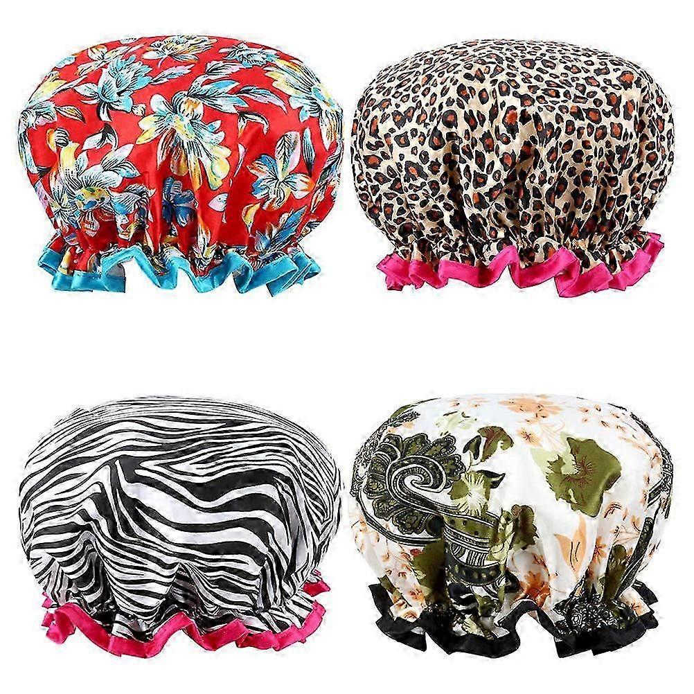 Shower Cap Waterproof Double Layer for Bathing Use 4Pcs Assorted Color