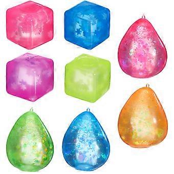 Conjunto de 8 Bolas Anti-Stress Macias: Cubos Anti-Stress para Apertar - Cubos de Gelo em Formato de Quadrado e Gota, Ideais para Presentes de Aniversário e Prêmios de Carnaval