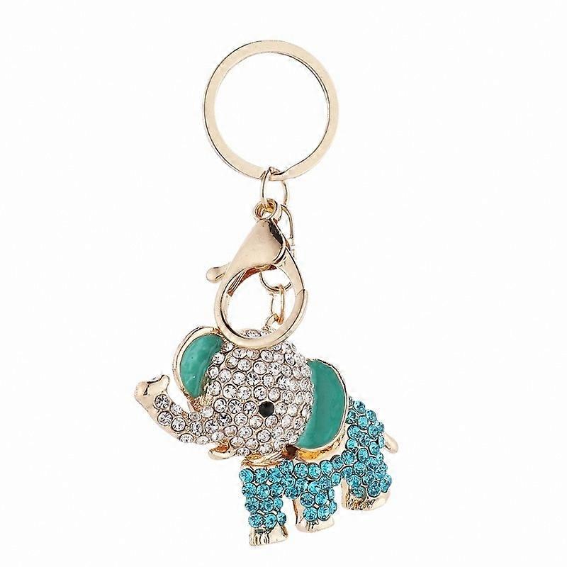 2 Pcs Blue Rhinestone Elephant Style Keychain