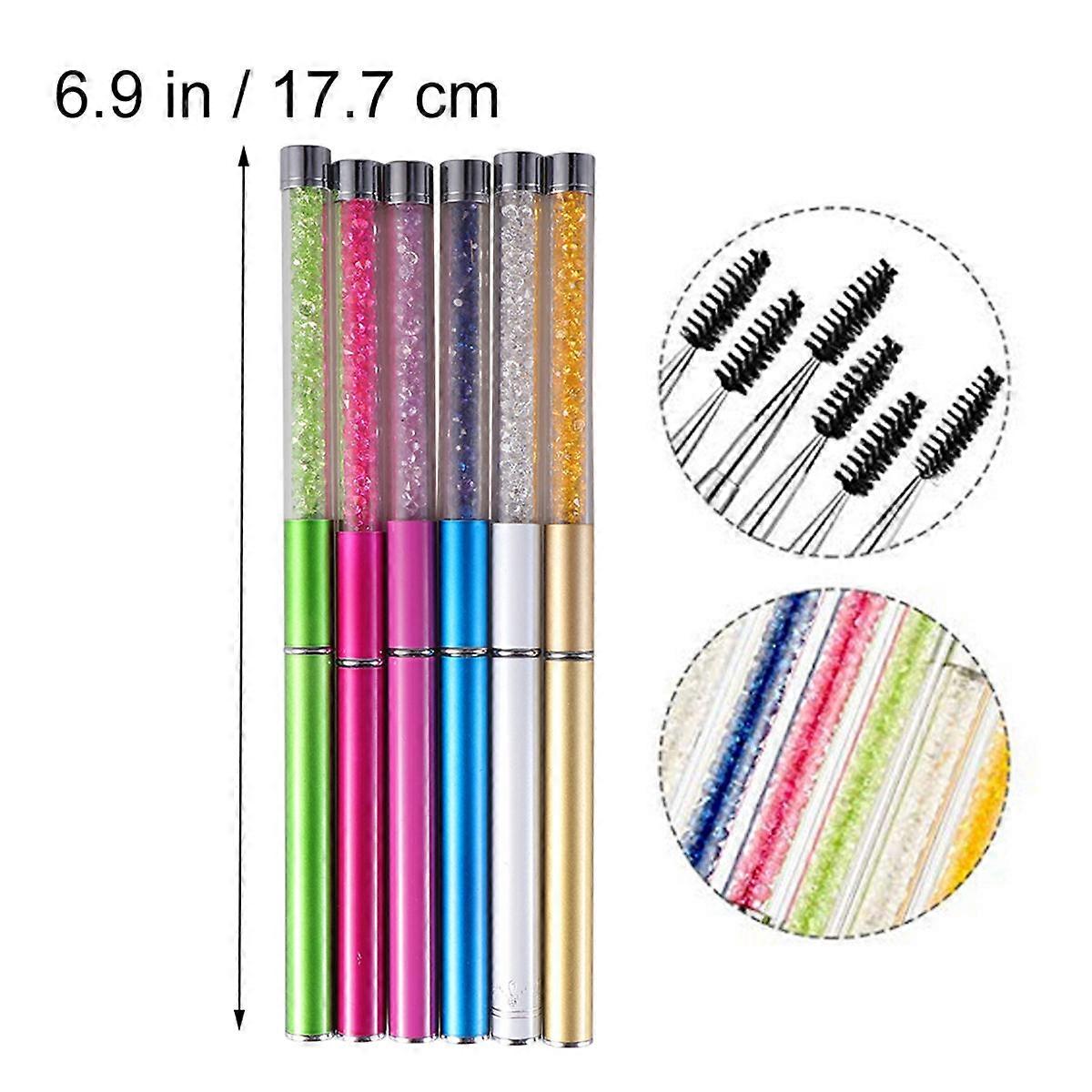 Eyelash Brush with Rhinestone Rod for Makeup Application 6Pcs Assorted