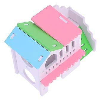 Multi Colorful Hamster Villa for Pet Use Wooden Double Floor House