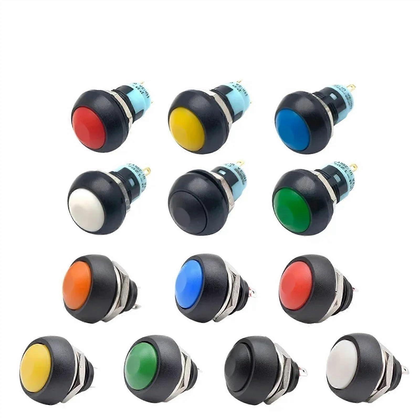 12mm White Latching Push Button Switch 10 Pack, Plastic Round Self Locking Design for Panel or Cabinet