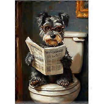 Miniature Schnauzer on Toilet Jigsaw Puzzle - Quirky Dog Reading Newwith Glasses - Dog Bathroom Decor Puzzles SQZ271