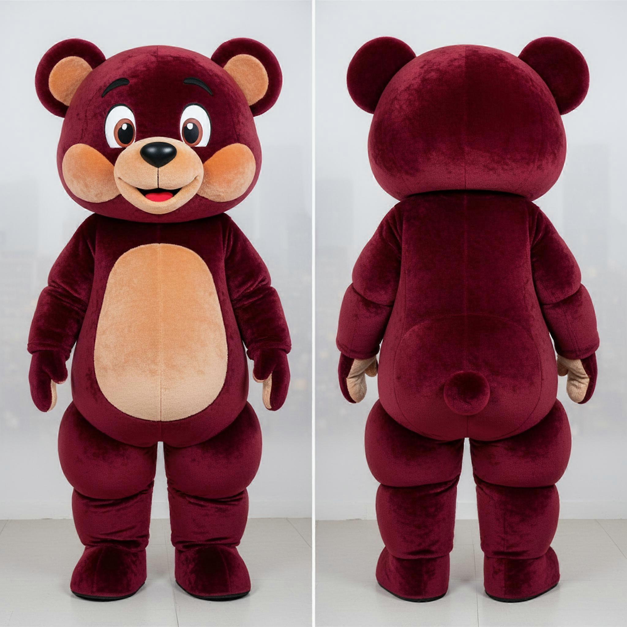 MASTICOT Maroon Plush Friendly Teddy Bear Mascot