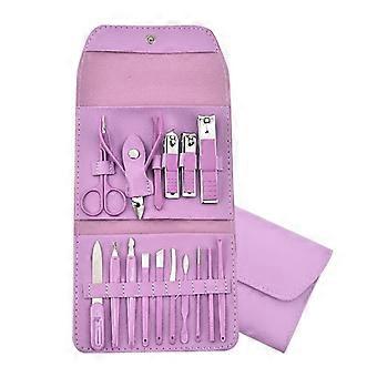 16 Pcs/Set Manicure Set Stainless Steel Nail Tools Portable Pu Leather Case For Home Travel Daily Nail Care