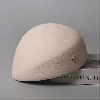 Women's 100% Pure Wool Beret with Rhinestone Bow and Metal Pin, Vintage Slant Brim Soft Thick Warm Painter Hat for Autumn Winter Daily Wear
