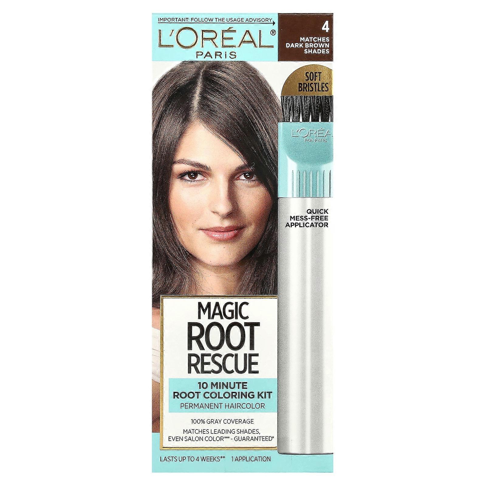3 x L'Oréal, Magic Root Rescue, 10 Minute Root Coloring Kit, 4 Dark Brown, 1 Application
