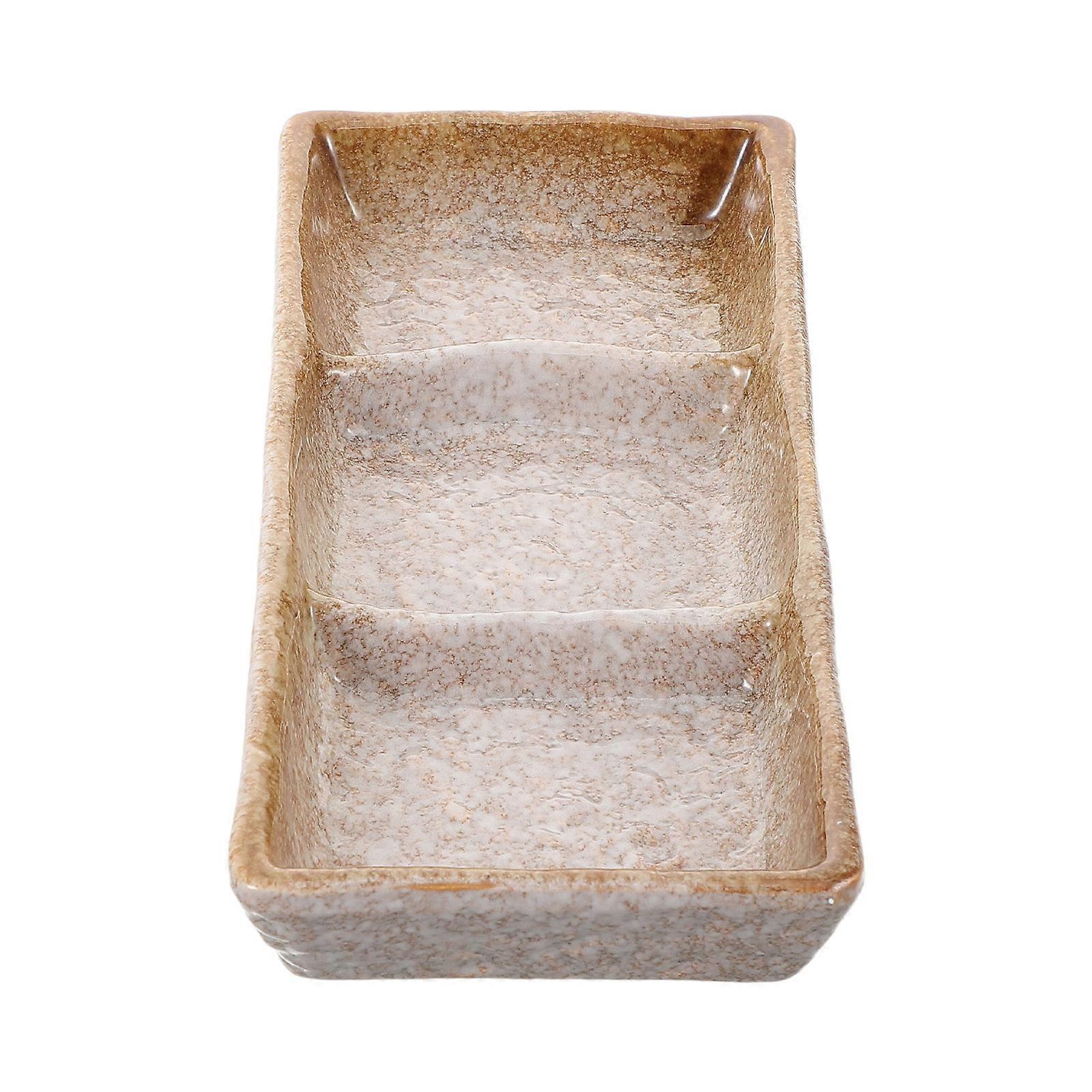 Ceramic Sectioned Serving Plates in Khaki for 4Pcs Condiment Presentation