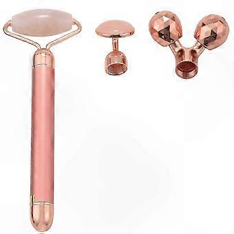 Electric Facial Roller with Vibrating Massage and Skin Tightening Function in Rose Gold Tone Quartz Design