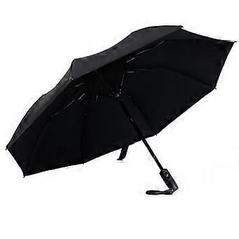 USB Rechargeable Folding Umbrella with Builtin Fan, UV Protection, Dual Weather Use, Black
