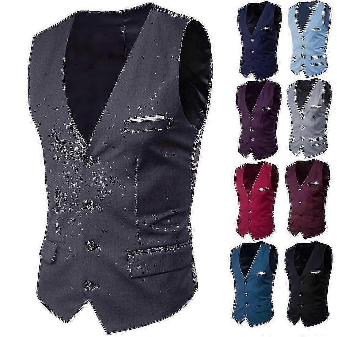 Plus size Men's, Business Suit Vest - Single Breasted Solid Color_HP