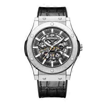 Men's Skeleton Watch Mechanical Style Black Leather Strap Luxury Automatic Design