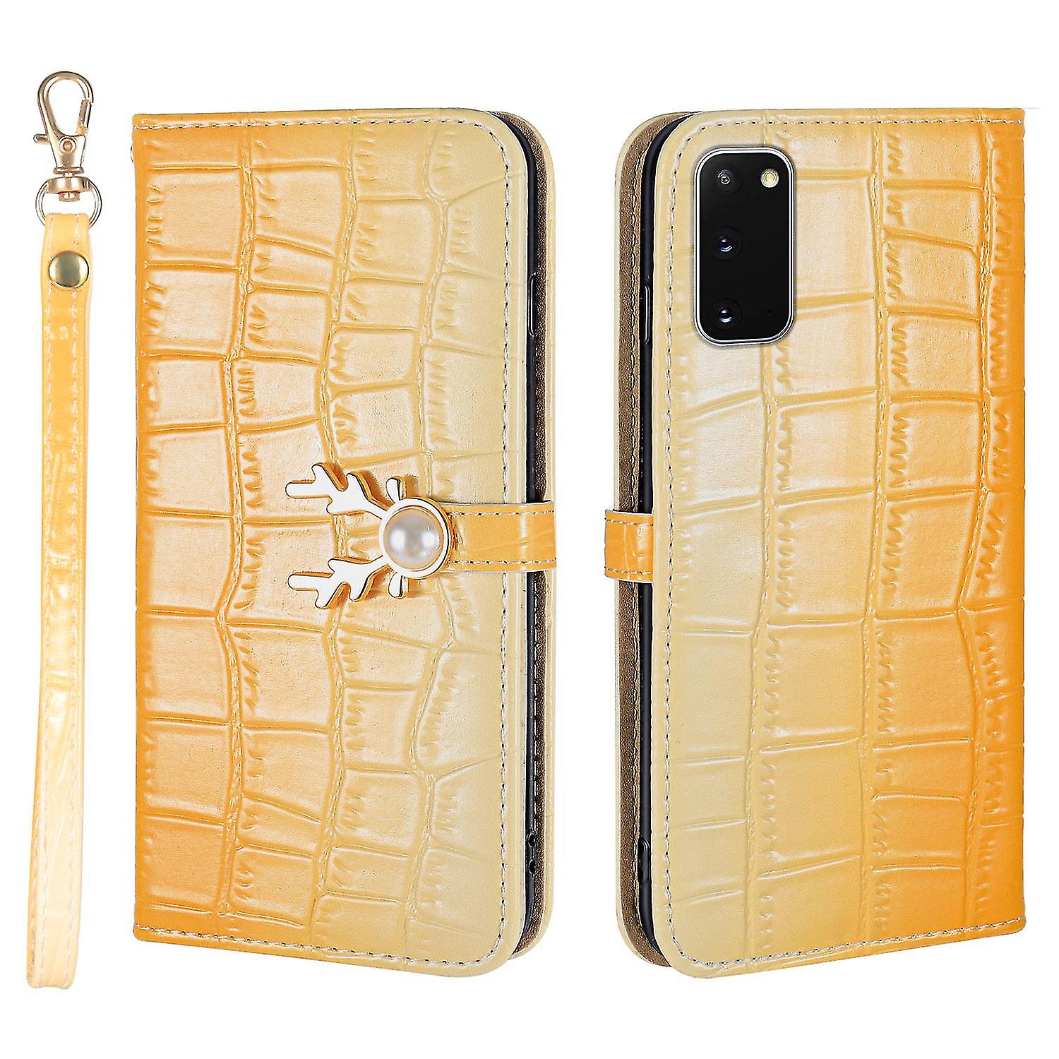 Elk Pattern Phone Case For Samsung Galaxy S20 With Card Holder, Lanyard, Pu Leather Material, Wallet Function, Corner Fall Protection
