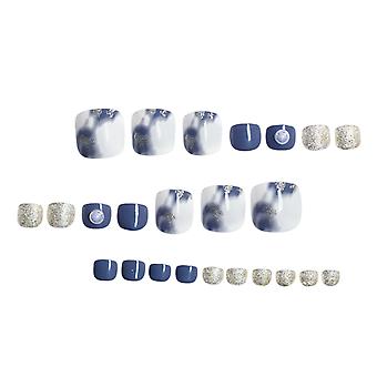 Blue White Smudging Fake Toenails Durable & Never Splitting Comfort Fake Nails For Manicure Lovers And Beauty Bloggers