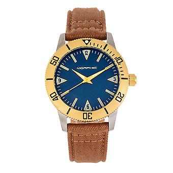 Morphic M85 Series Canvas-overlagt læder-band Watch-Guld/brun