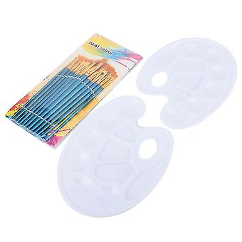 12 Blue Nylon Hair Drawing Brush Art Painting Set Tool with 2Pcs Mixing Palette