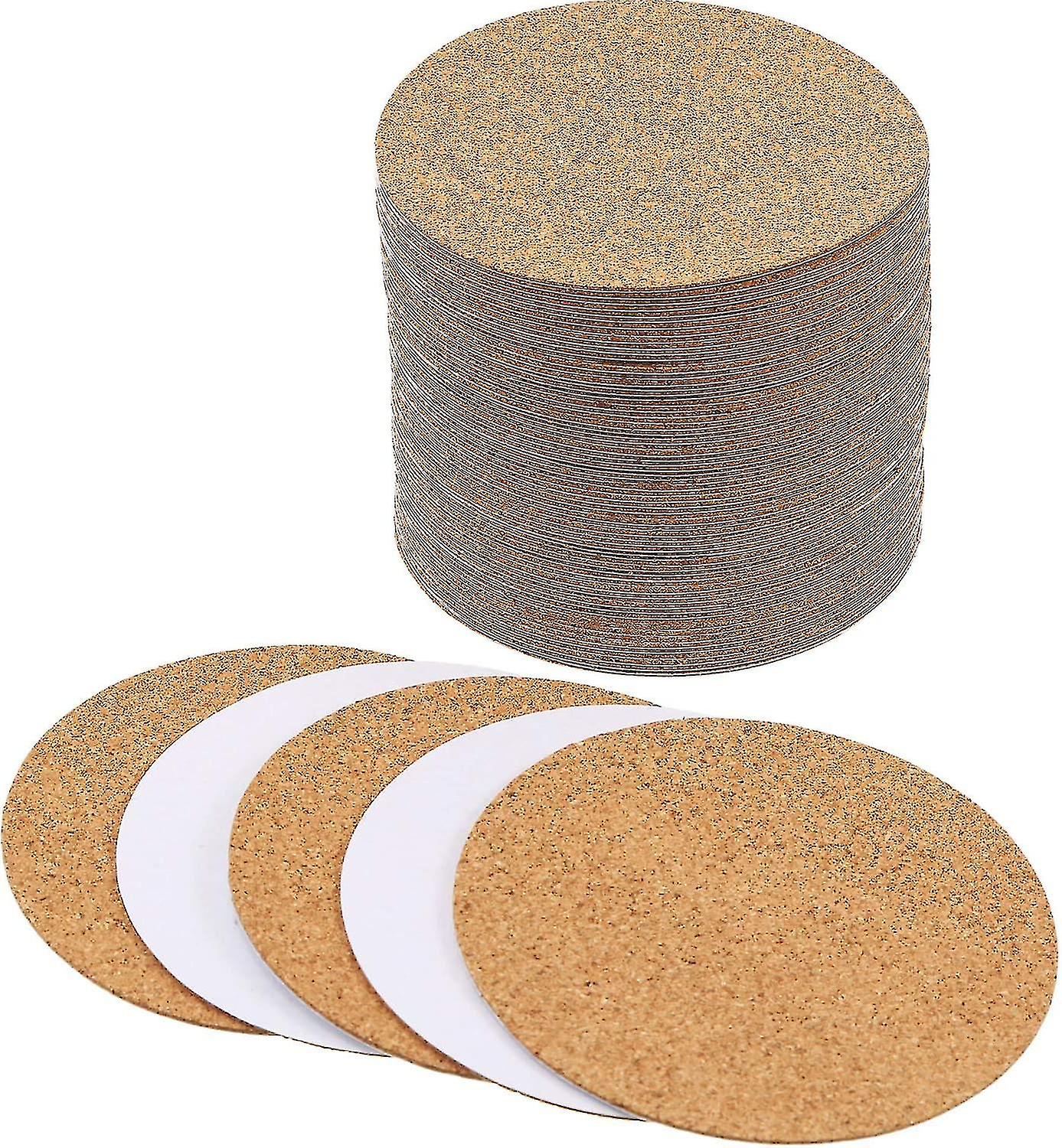 100 Pcs Self-adhesive Cork Coasters Round Cork Mats Cork Backing Sheets