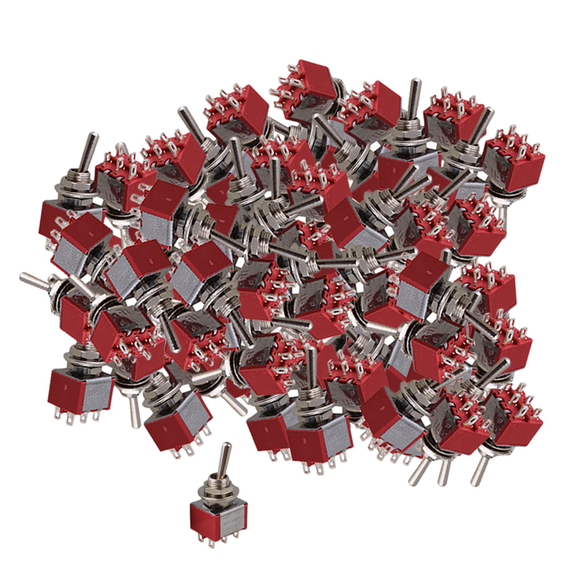 100 Pieces Red Electirc 2 Position Toggle Switch DPDT AC 125V 6A TGD3