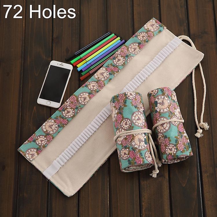 72 Slots Rose Clock Print Canvas Pen Bag