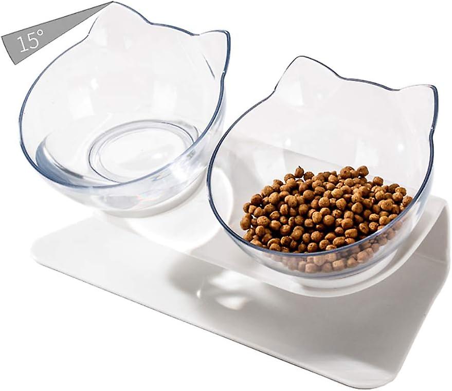 Dawn Double Elevated Cat Bowl with Raised Stand, 15 Angled Cat Bowls with Neck Protection Stand, Elevated Water Feeding Bowl for Cat or Small Dog