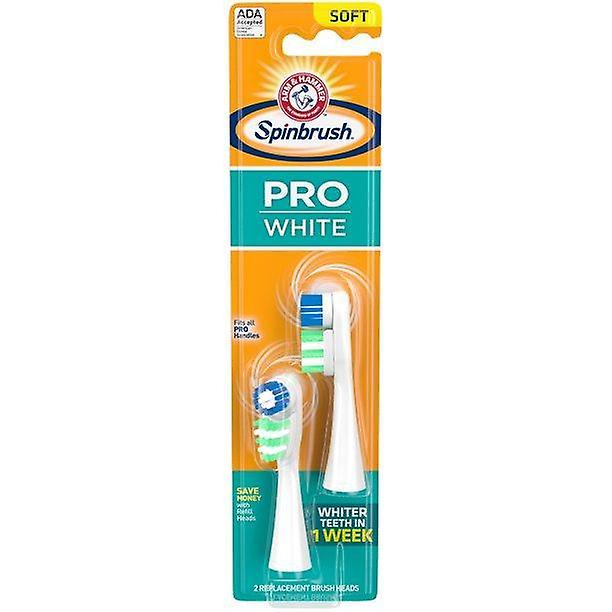 Arm & Hammer Spinbrush Pro 白色电池供电牙刷替换装 - 1 周内亮白牙齿 - 包含 2 个替换头 - 柔软刷毛