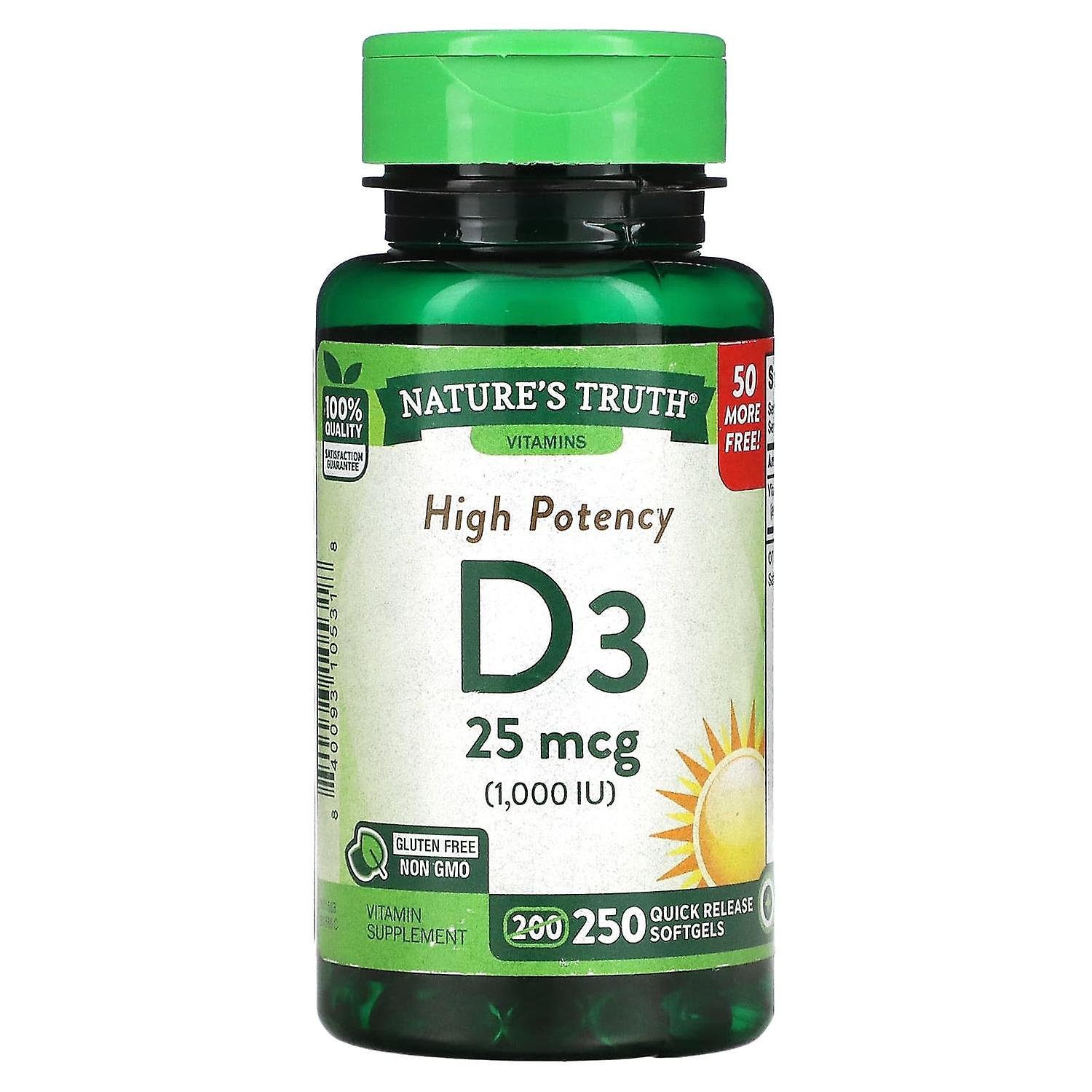Nature's Truth, High Potency Vitamin D3, 25 mcg (1,000 IU), 250 Quick Release Softgels