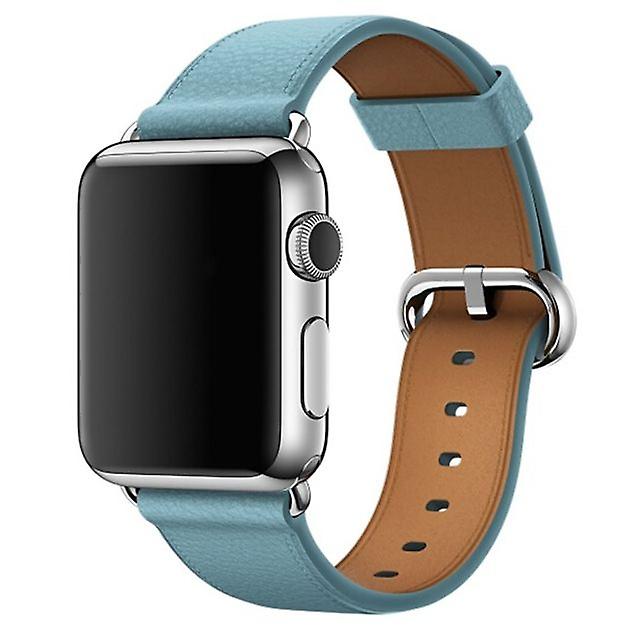 Leather strap with classic watch button for Apple Watch series 3 2 1 42 mm light blue