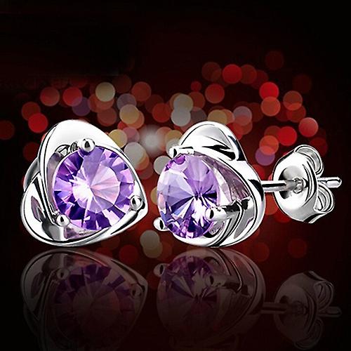 Les femmes aiment coeur pourpre boucles d’oreilles plaquées argent de strass