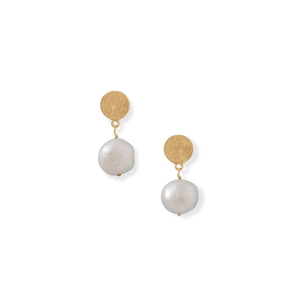 14k Gld Plated 925 Sterling Silver Disk and Cultured Freshwater Pearl Drop Earrings Post Back Earring a Dangle-Earring f