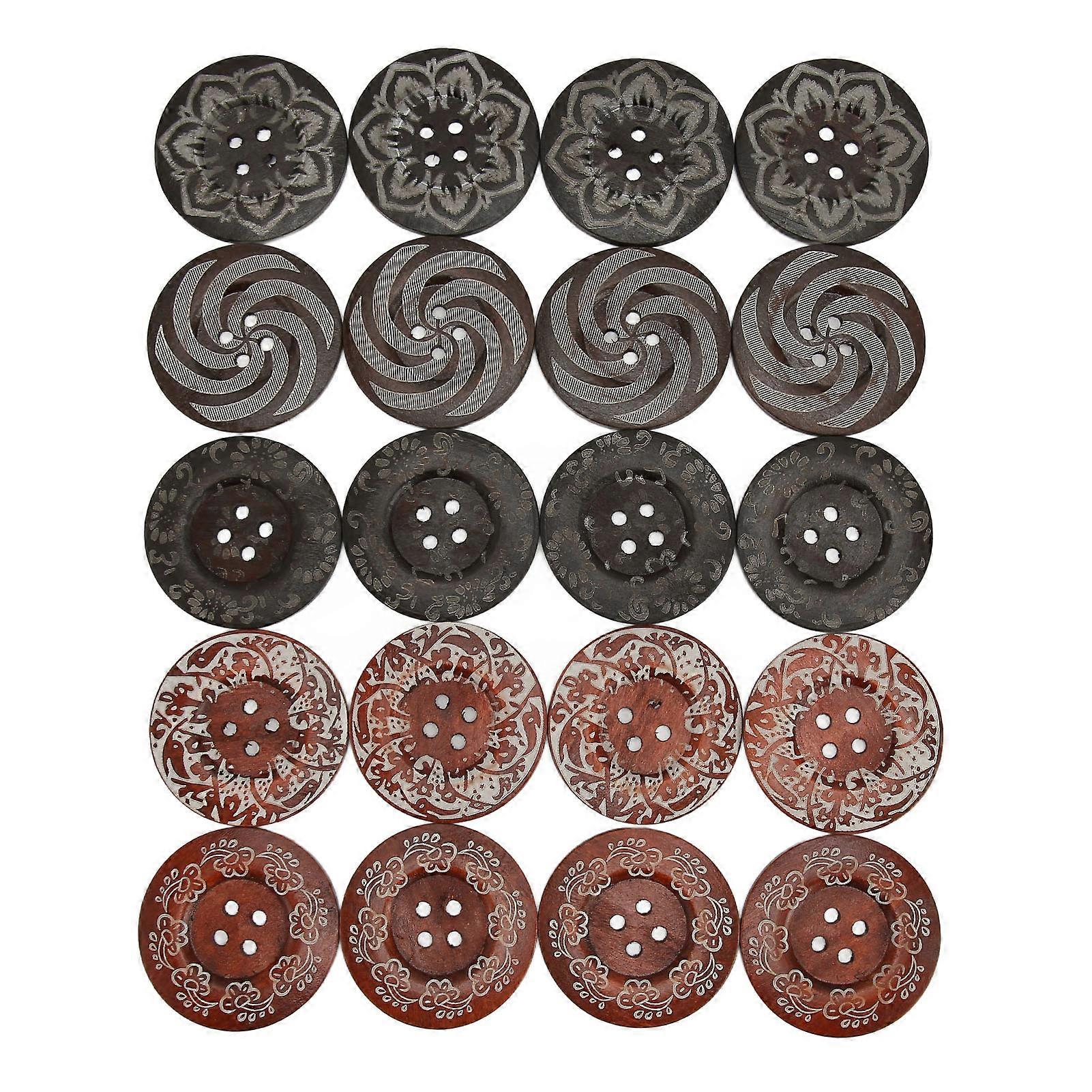 20 Pcs Wooden Buttons 4 Holes Beautiful Textured Patterns Round Decorative Buttons For Sewing Clothing