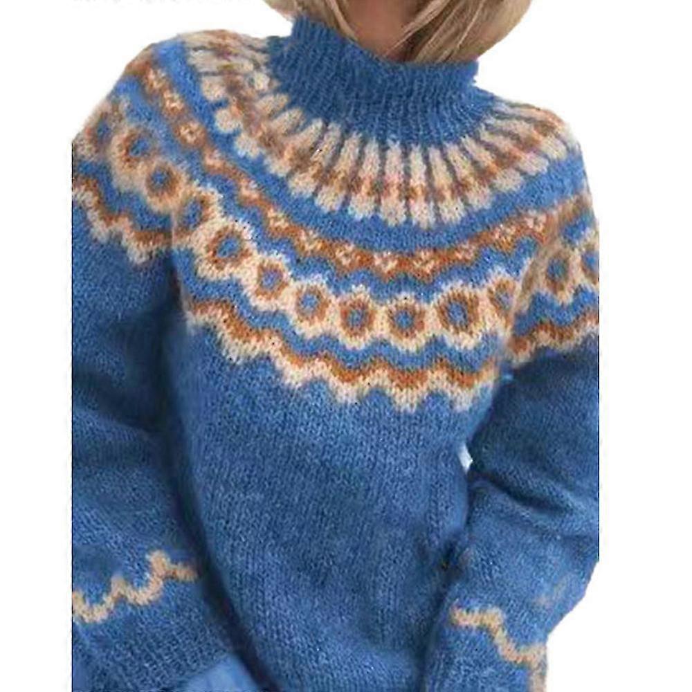 Damen Gestrickter Nordic Pullover Roll Neck Jumper Pullover Winter Tops