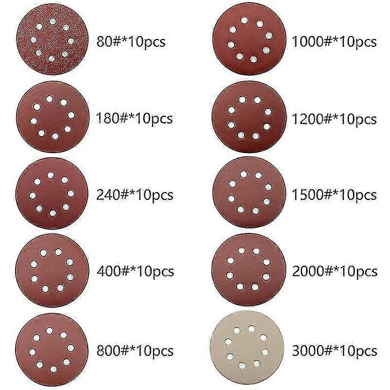 5in 40-1000 Grit Hook Loop Sanding Discs Orbital Sander Paper Sheet Pad