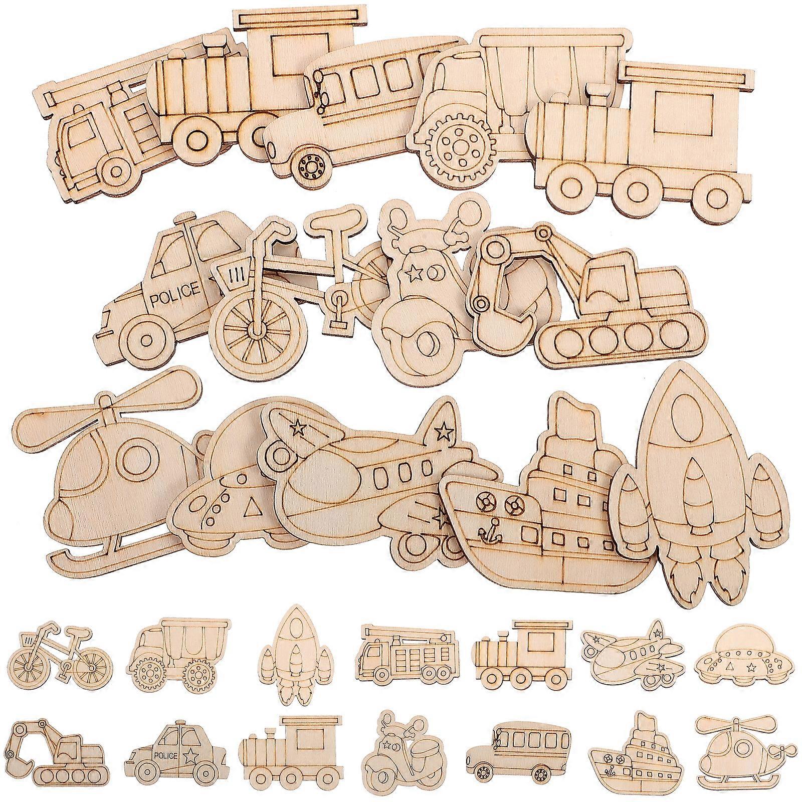 50pcs Unfinished Wooden Cutouts Novelty Vehicle Shaped Wood Slices Diy Blank Graffiti Wood Slices (Mixed Style)