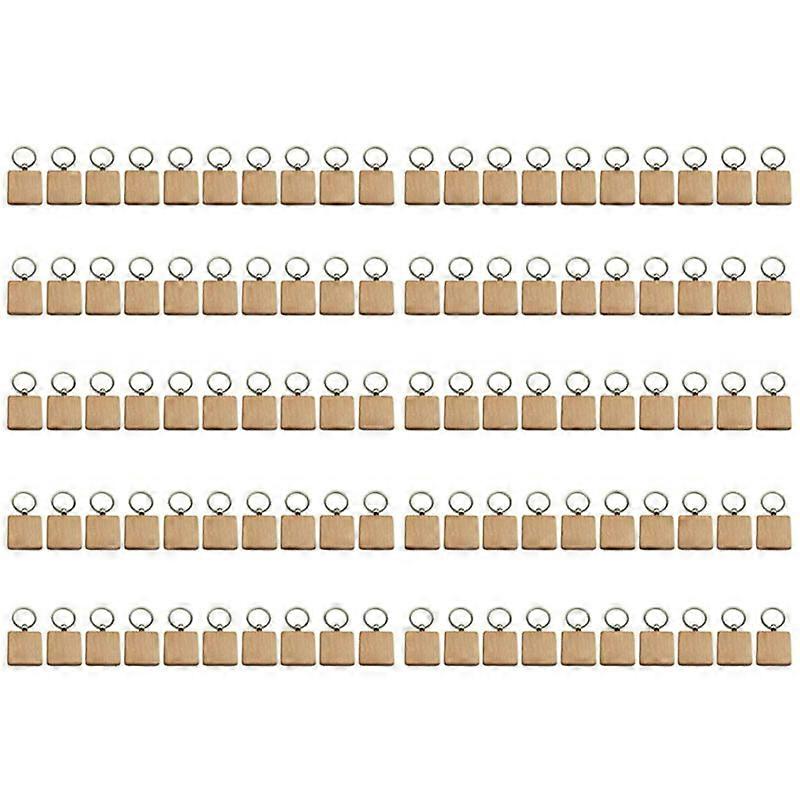 100Pcs DIY Blank Wooden Key Chain Square Carved Key Ring Wooden Key Ring About 40 x 40 mm