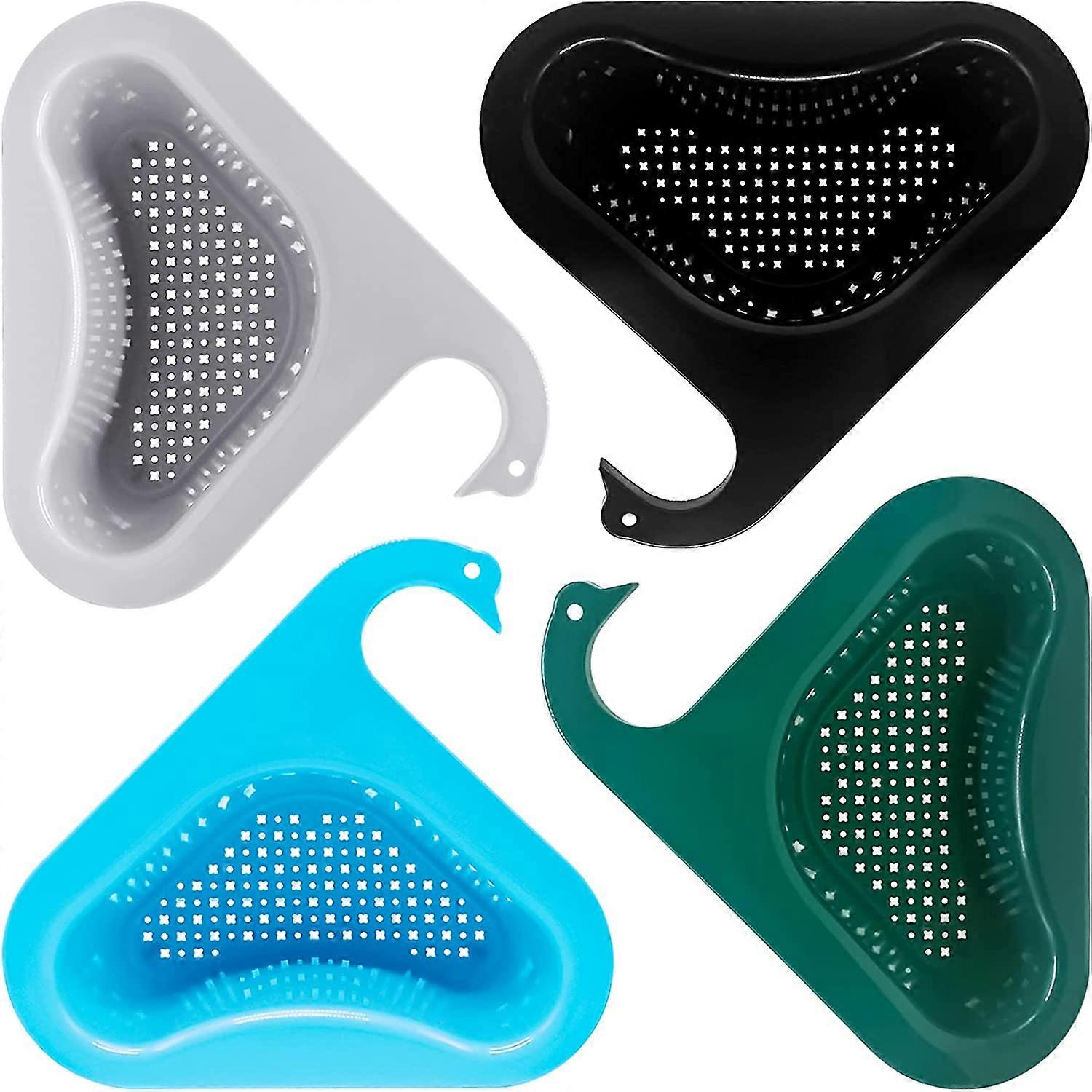 4 Pieces Sink Drain Basket, Swan Kitchen Triangular Sink Holder, Multi-Function Filter Baskets Sink Colander for Draining Pasta Filtering Food Scraps